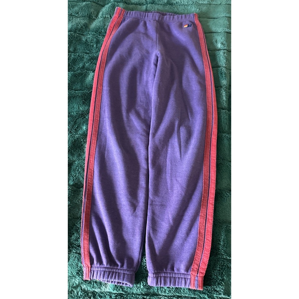 Aviator Nation Girl Size 12 Rainbow 4 Stripe Sweatpants Joggers Purple Vintage